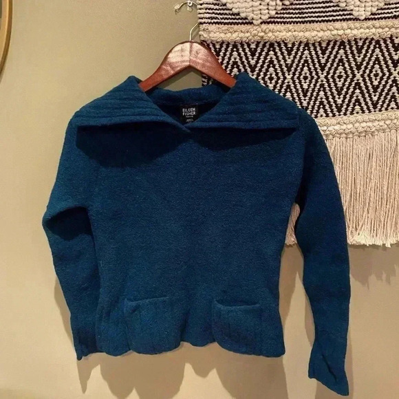 EILEEN FISHER BLUE GREEN WOOL LONG SLEEVE SWEATER SIZE PS - Picture 1 of 4